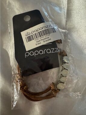 paparazzi White Opal Paradise Brass Bracelet with Brown Cord